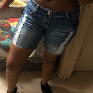 Blue distressed shorts